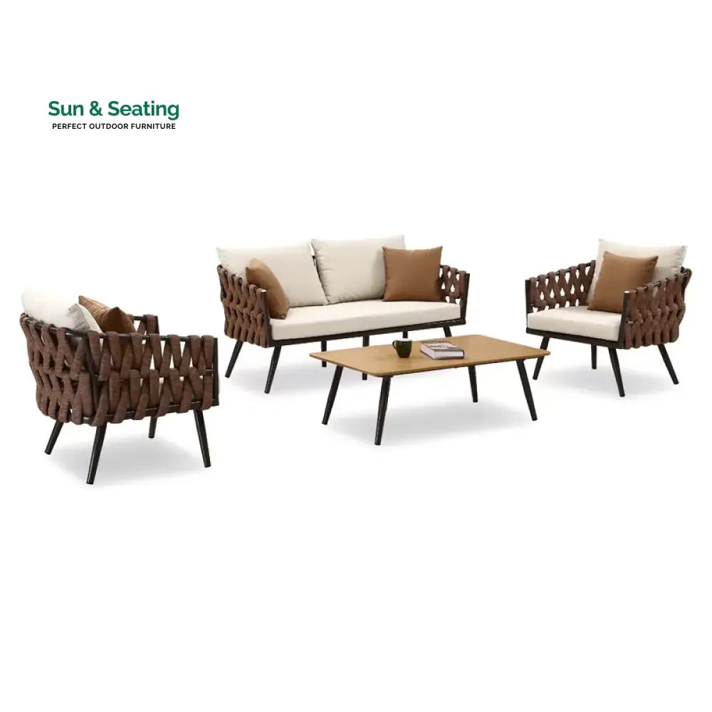 tya Kisele Outdoor Sofa Set 2 Seater 2 Single seater and 1 Center Table (Brown) Braided &amp; Rope Sofa Sets