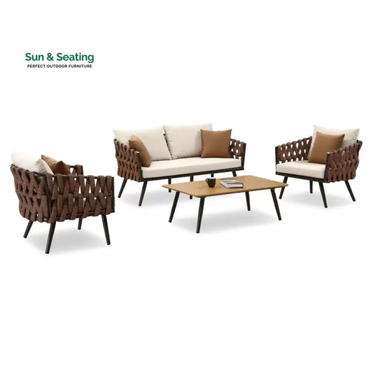 tya Kisele Outdoor Sofa Set 2 Seater 2 Single seater and 1 Center Table (Brown) Braided & Rope Sofa Sets