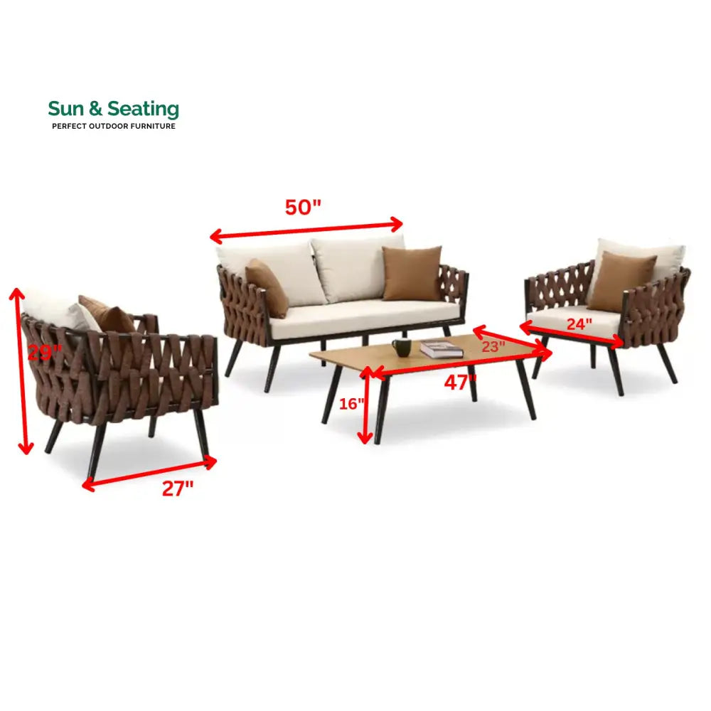 tya Kisele Outdoor Sofa Set 2 Seater 2 Single seater and 1 Center Table (Brown) Braided &amp; Rope Sofa Sets