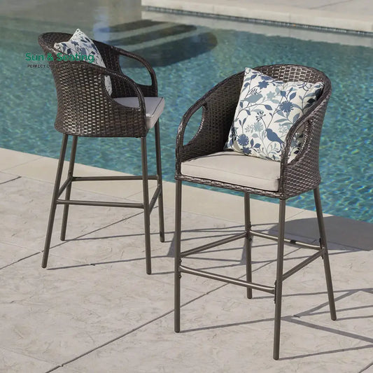 Udinesi Outdoor Patio Bar Chair 2 Chairs For Balcony (Brown) Bar Sets