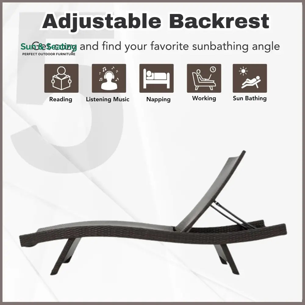 Udita Outdoor All-Weather HDPE Wicker Rattan Sunlounger Recliner with Side Table Lounger Set