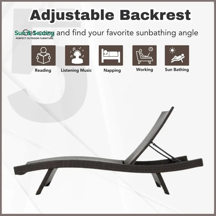 Udita Outdoor All-Weather HDPE Wicker Rattan Sunlounger Recliner with Side Table Lounger Set