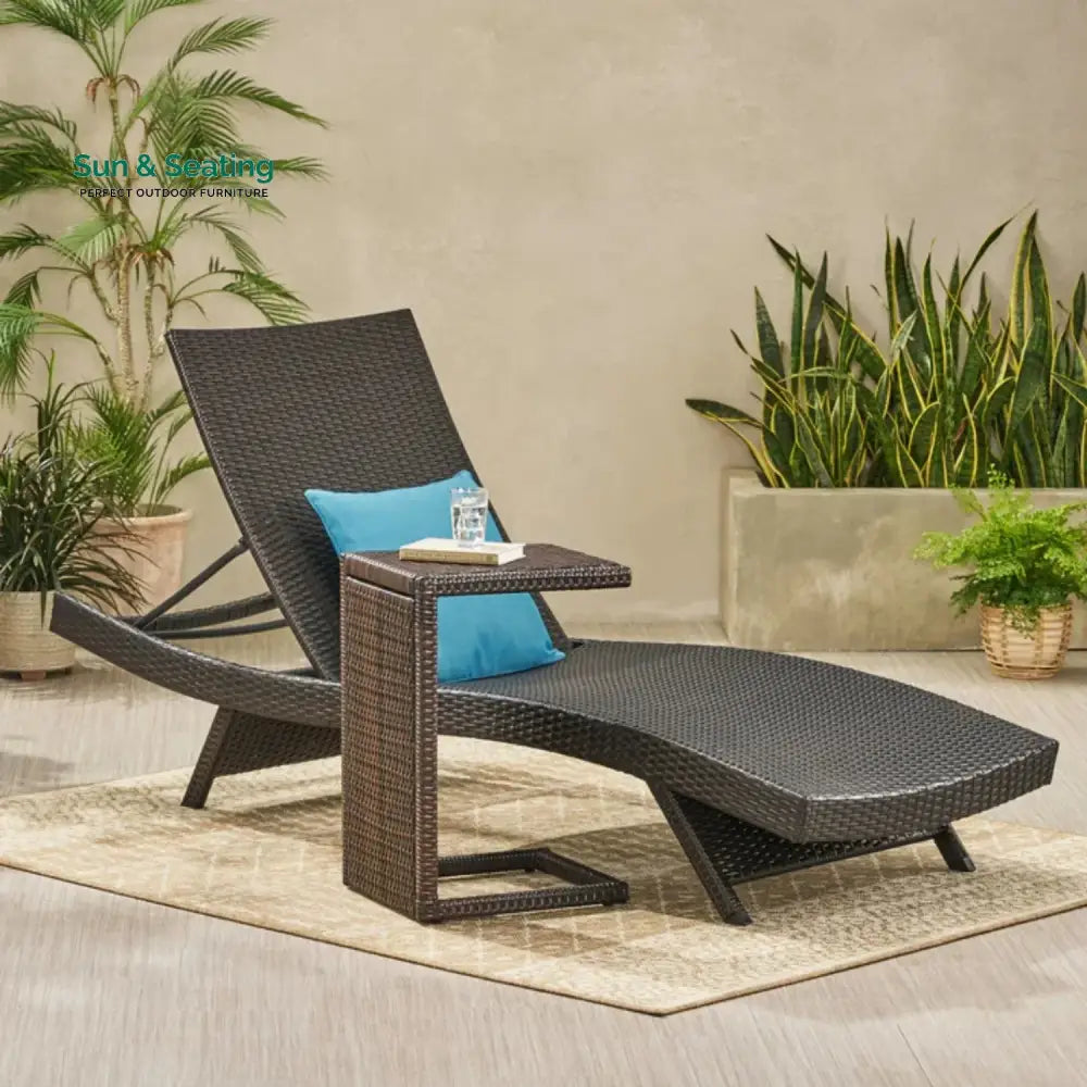 Udita Outdoor All-Weather HDPE Wicker Rattan Sunlounger Recliner with Side Table Lounger Set