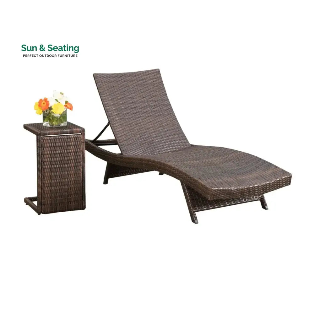 Udita Outdoor All-Weather HDPE Wicker Rattan Sunlounger Recliner with Side Table Lounger Set