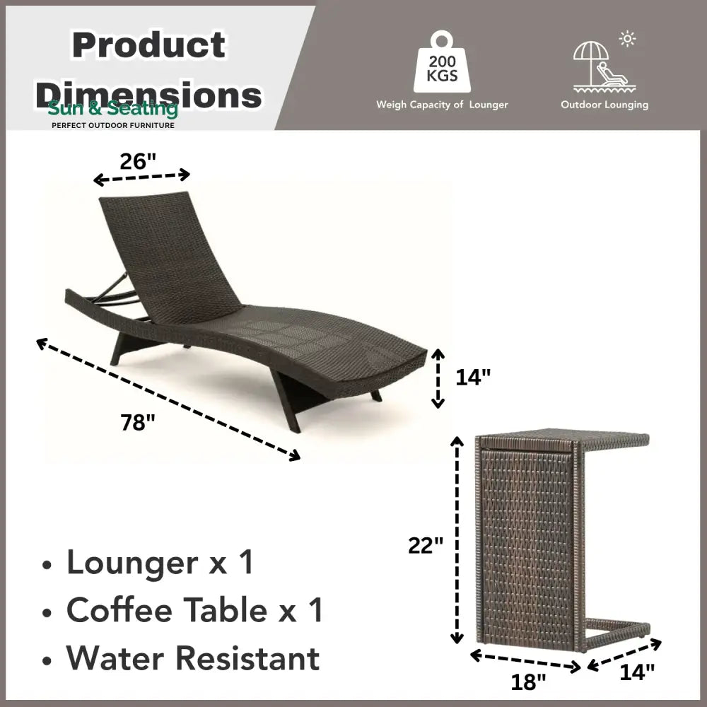 Udita Outdoor All-Weather HDPE Wicker Rattan Sunlounger Recliner with Side Table Lounger Set