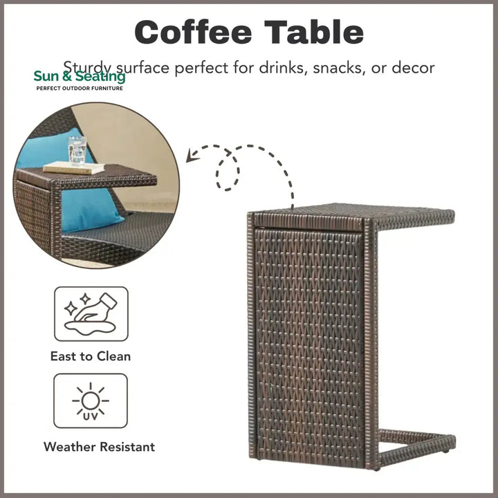 Udita Outdoor All-Weather HDPE Wicker Rattan Sunlounger Recliner with Side Table Lounger Set