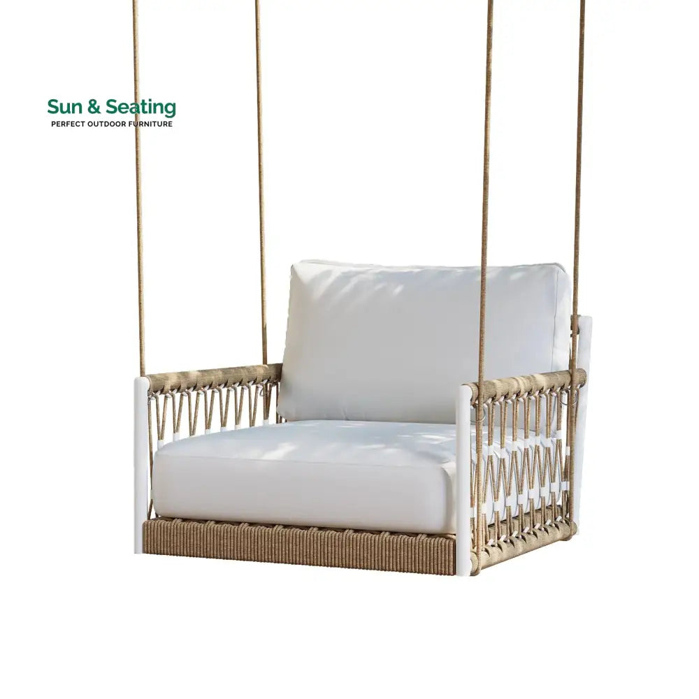 Ulek Single Seater Hanging Swing Without Stand For Balcony Garden Swing (White + Tan) Braided &amp; Rope Swings