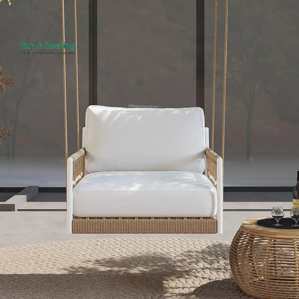 Ulek Single Seater Hanging Swing Without Stand For Balcony Garden Swing (White + Tan) Braided &amp; Rope Swings