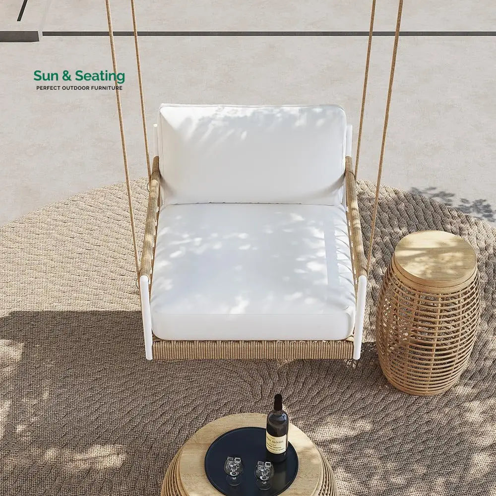 Ulek Single Seater Hanging Swing Without Stand For Balcony Garden Swing (White + Tan) Braided &amp; Rope Swings