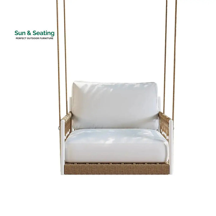 Ulek Single Seater Hanging Swing Without Stand For Balcony Garden Swing (White + Tan) Braided &amp; Rope Swings