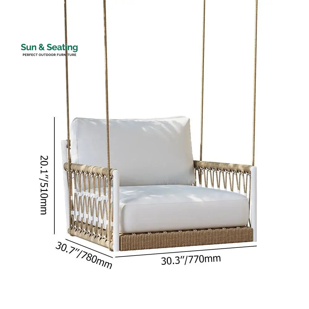Ulek Single Seater Hanging Swing Without Stand For Balcony Garden Swing (White + Tan) Braided &amp; Rope Swings