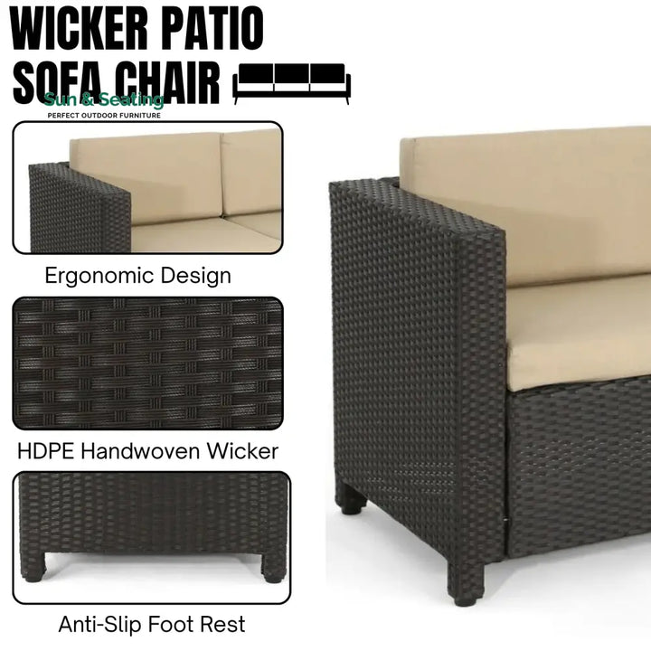 Ulfah Outdoor All-Weather Wicker 3-Seater Sofa Sofa Set