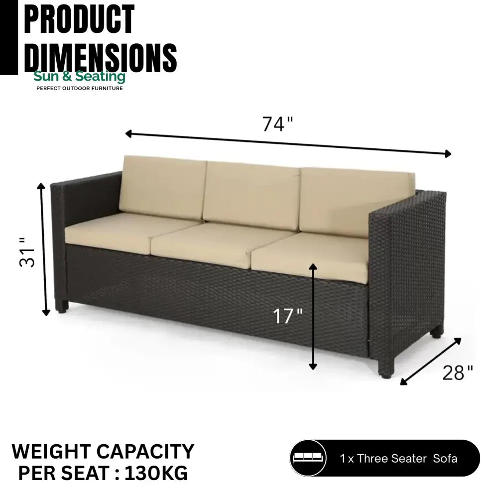 Ulfah Outdoor All-Weather Wicker 3-Seater Sofa Sofa Set