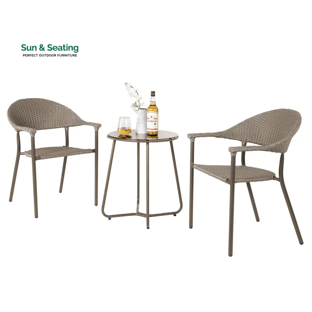 Ulli Outdoor Patio Seating Set 2 Chairs and 1 Table Set (Brown) Coffee Table Sets