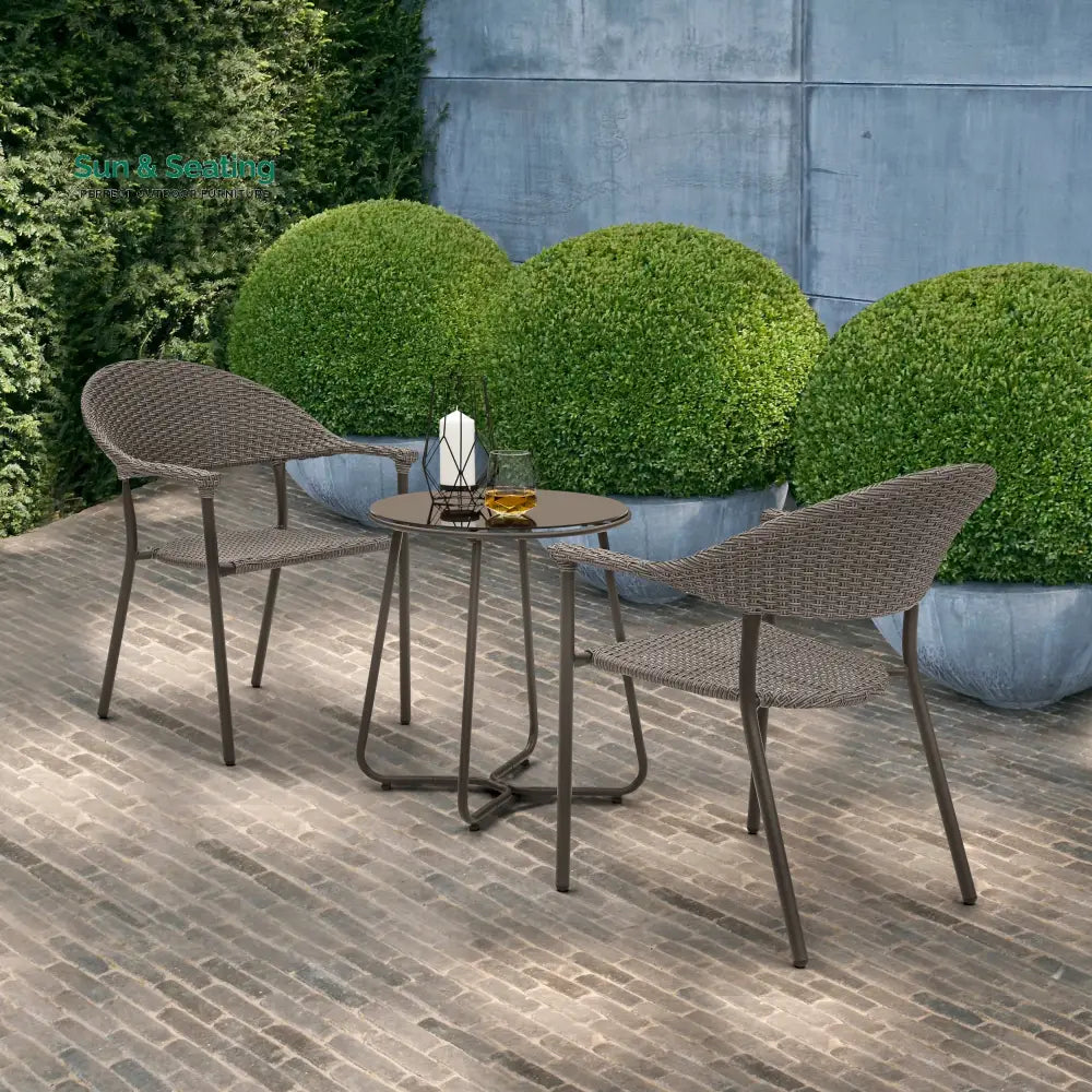 Ulli Outdoor Patio Seating Set 2 Chairs and 1 Table Set (Brown) Coffee Table Sets