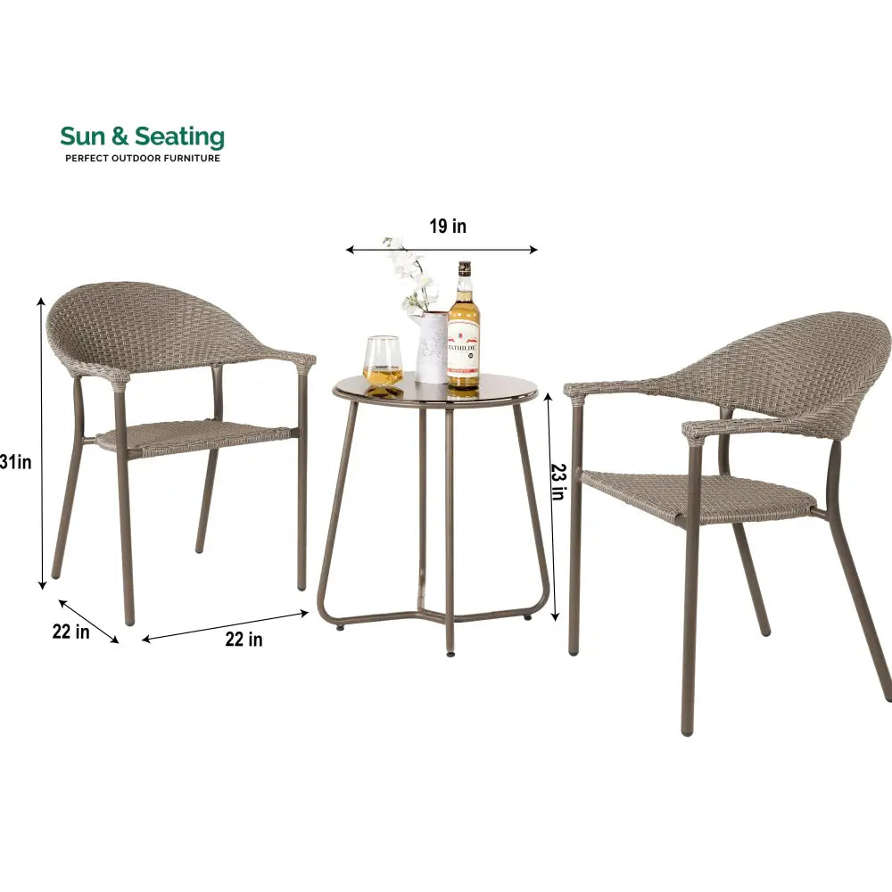 Ulli Outdoor Patio Seating Set 2 Chairs and 1 Table Set (Brown) Coffee Table Sets