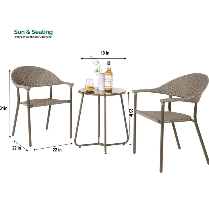 Ulli Outdoor Patio Seating Set 2 Chairs and 1 Table Set (Brown) Coffee Table Sets