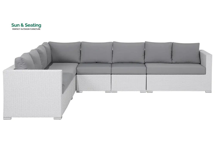 Ulva Outdoor Sofa Set 8 Seater Single Seater and 2 Center Table Set (White + Grey) Sofa Sets