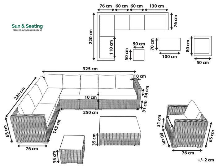 Ulva Outdoor Sofa Set 8 Seater Single Seater and 2 Center Table Set (White + Grey) Sofa Sets