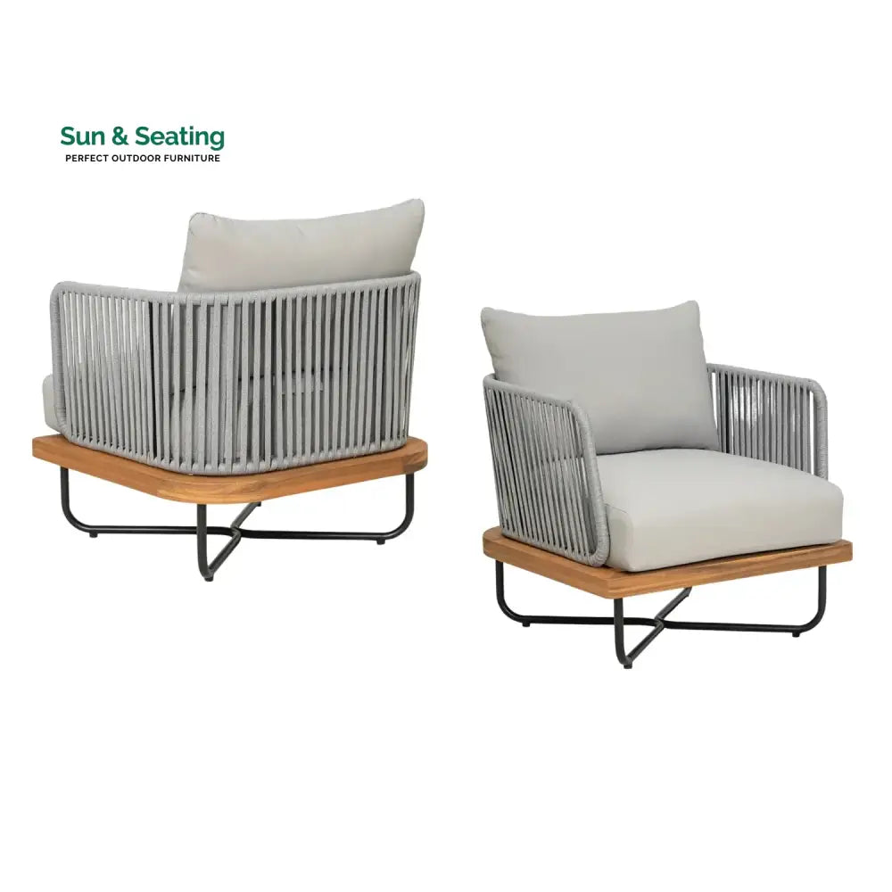 Uma Outdoor 4-Piece Rope Woven Conversation Sofa Set with Wooden Top Table Sofa Set