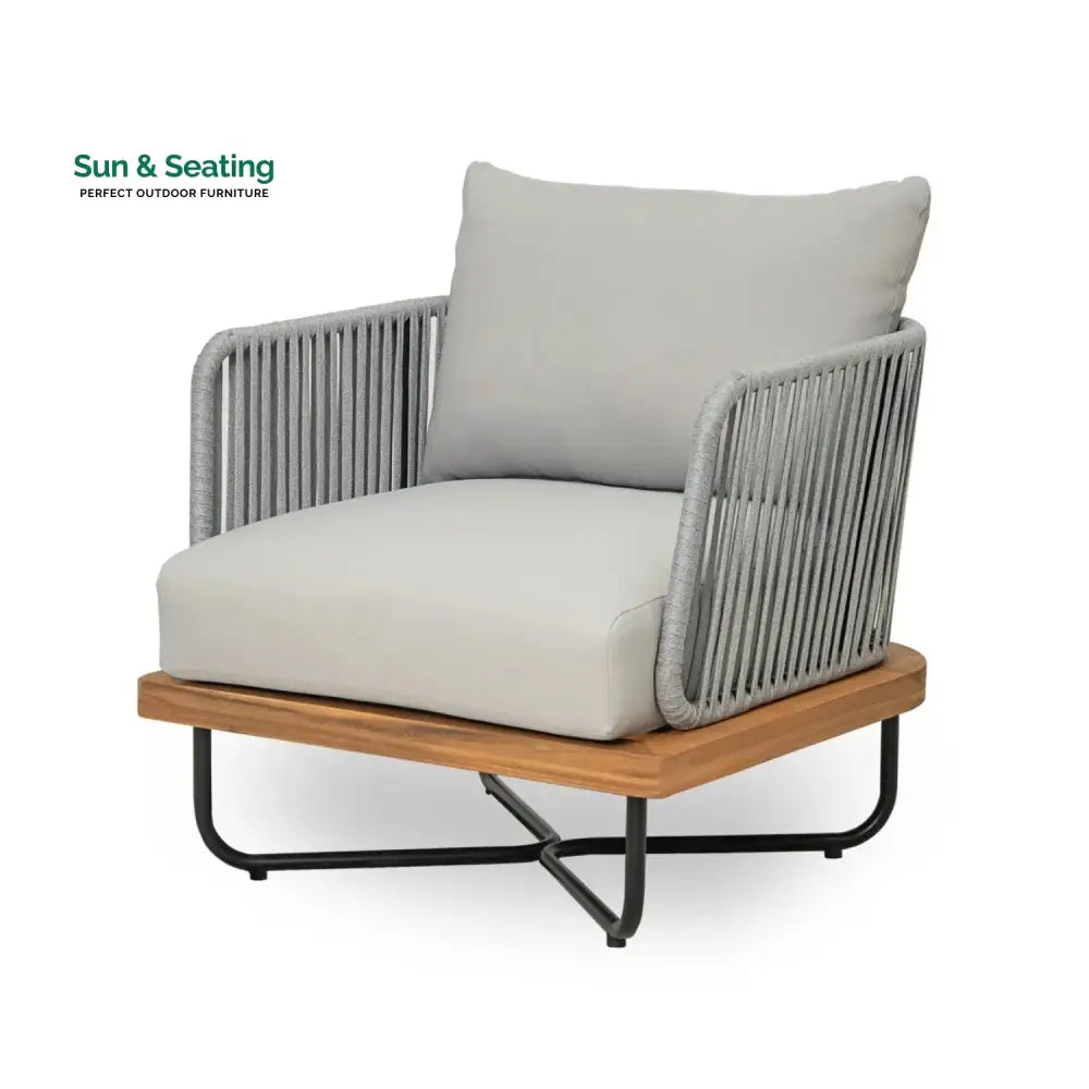 Uma Outdoor 4-Piece Rope Woven Conversation Sofa Set with Wooden Top Table Sofa Set