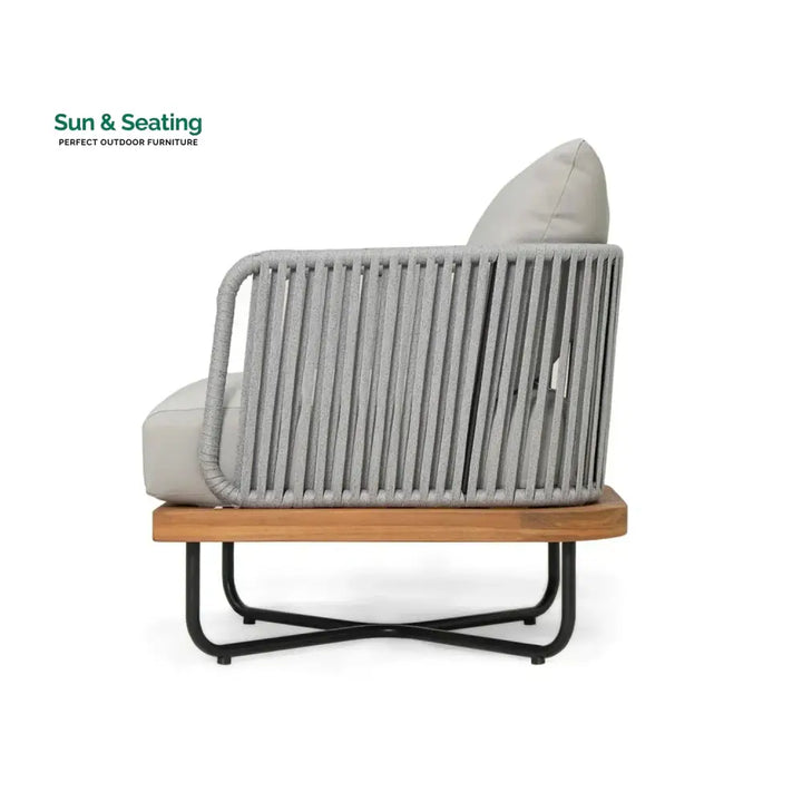 Uma Outdoor 4-Piece Rope Woven Conversation Sofa Set with Wooden Top Table Sofa Set