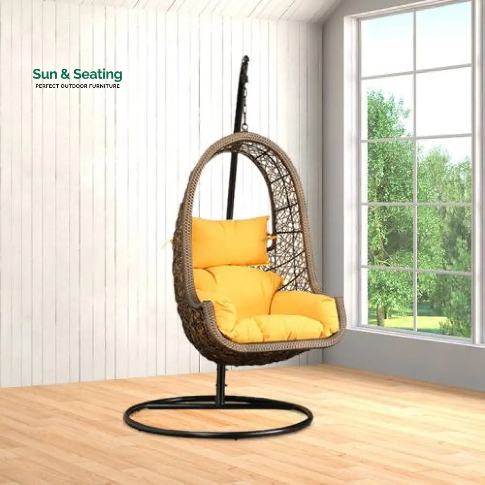 Umberto Single Seater Hanging Swing With Stand For Balcony Garden Swing (Brown) Swings