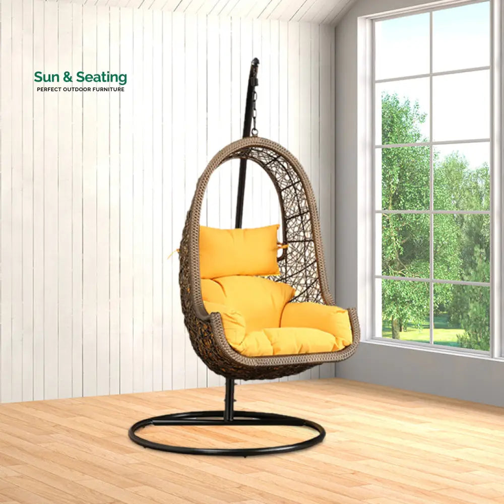 Umberto Single Seater Hanging Swing With Stand For Balcony Garden Swing (Brown) Swings