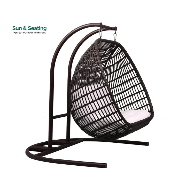 Urbano Double Seater Hanging Swing With Stand For Balcony Garden Swing (Dark Brown) Swings