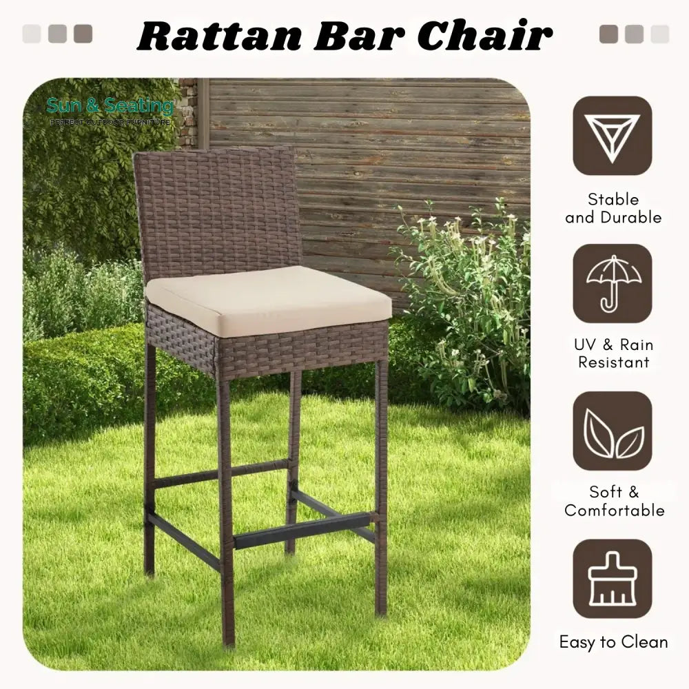 Ursula Outdoor Rattan Wicker Bar Chairs Set of 2 Bar Chairs