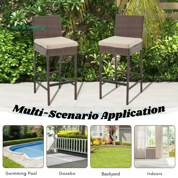 Ursula Outdoor Rattan Wicker Bar Chairs Set of 2 Bar Chairs