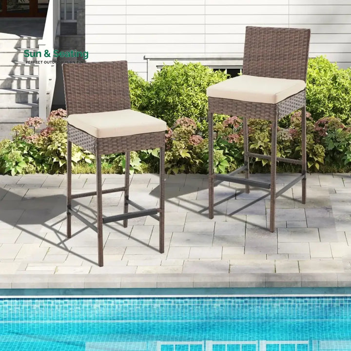 Ursula Outdoor Rattan Wicker Bar Chairs Set of 2 Bar Chairs