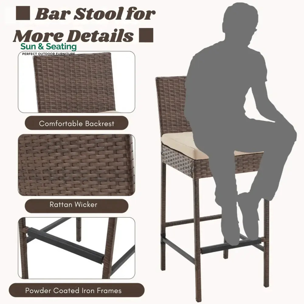 Ursula Outdoor Rattan Wicker Bar Chairs Set of 2 Bar Chairs