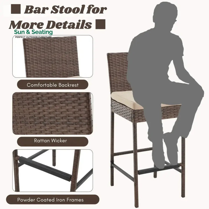 Ursula Outdoor Rattan Wicker Bar Chairs Set of 2 Bar Chairs
