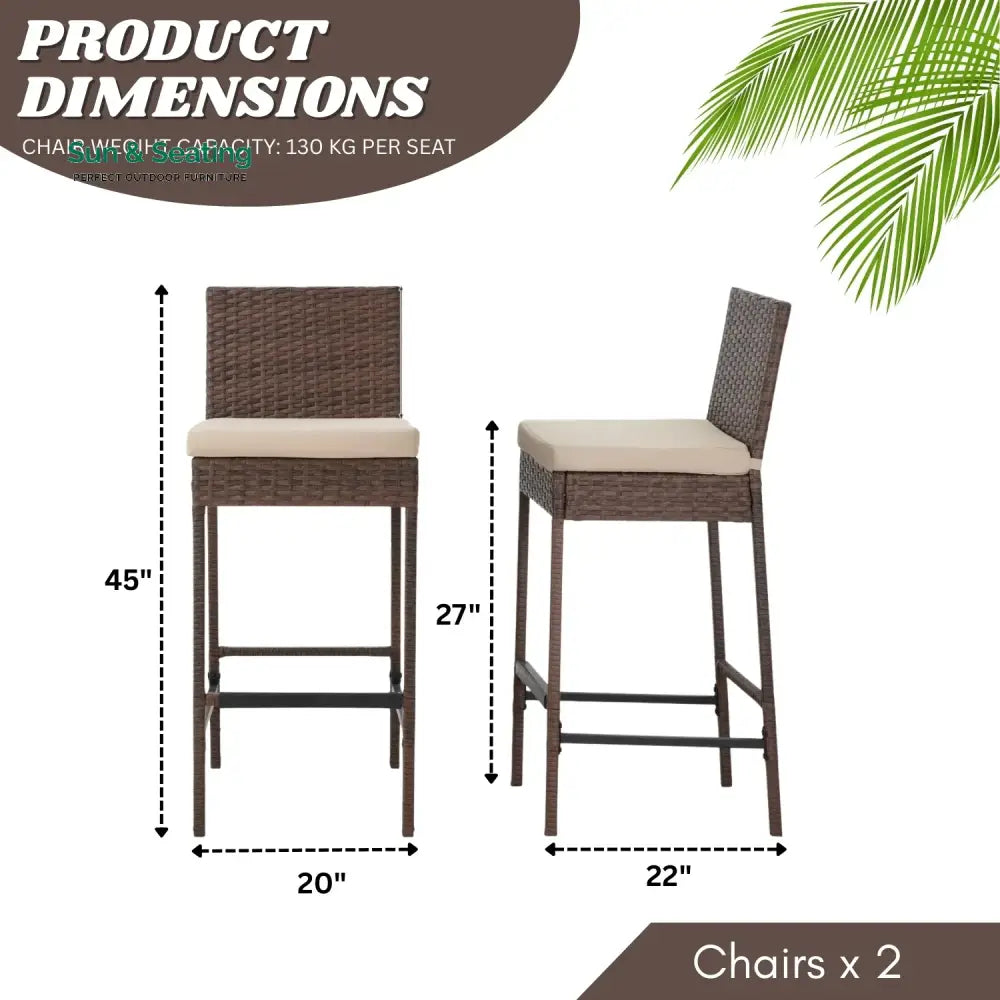 Ursula Outdoor Rattan Wicker Bar Chairs Set of 2 Bar Chairs