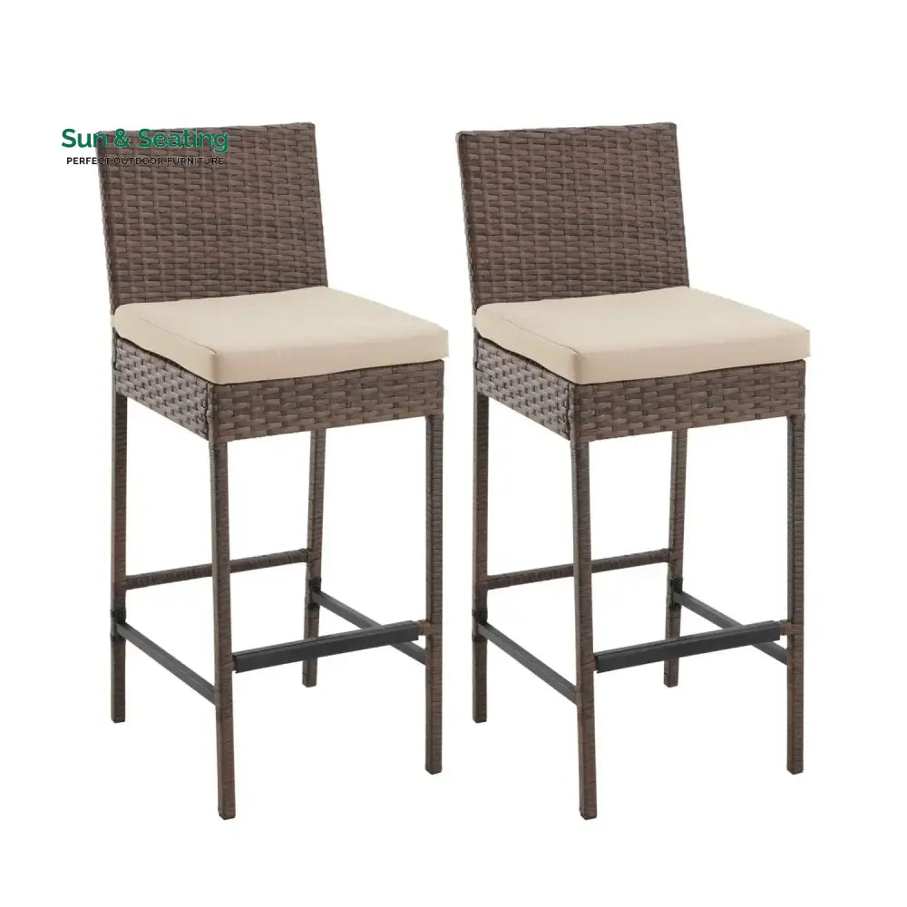 Ursula Outdoor Rattan Wicker Bar Chairs Set of 2 Bar Chairs