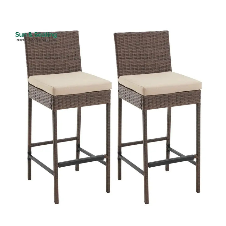 Ursula Outdoor Rattan Wicker Bar Chairs Set of 2 Bar Chairs