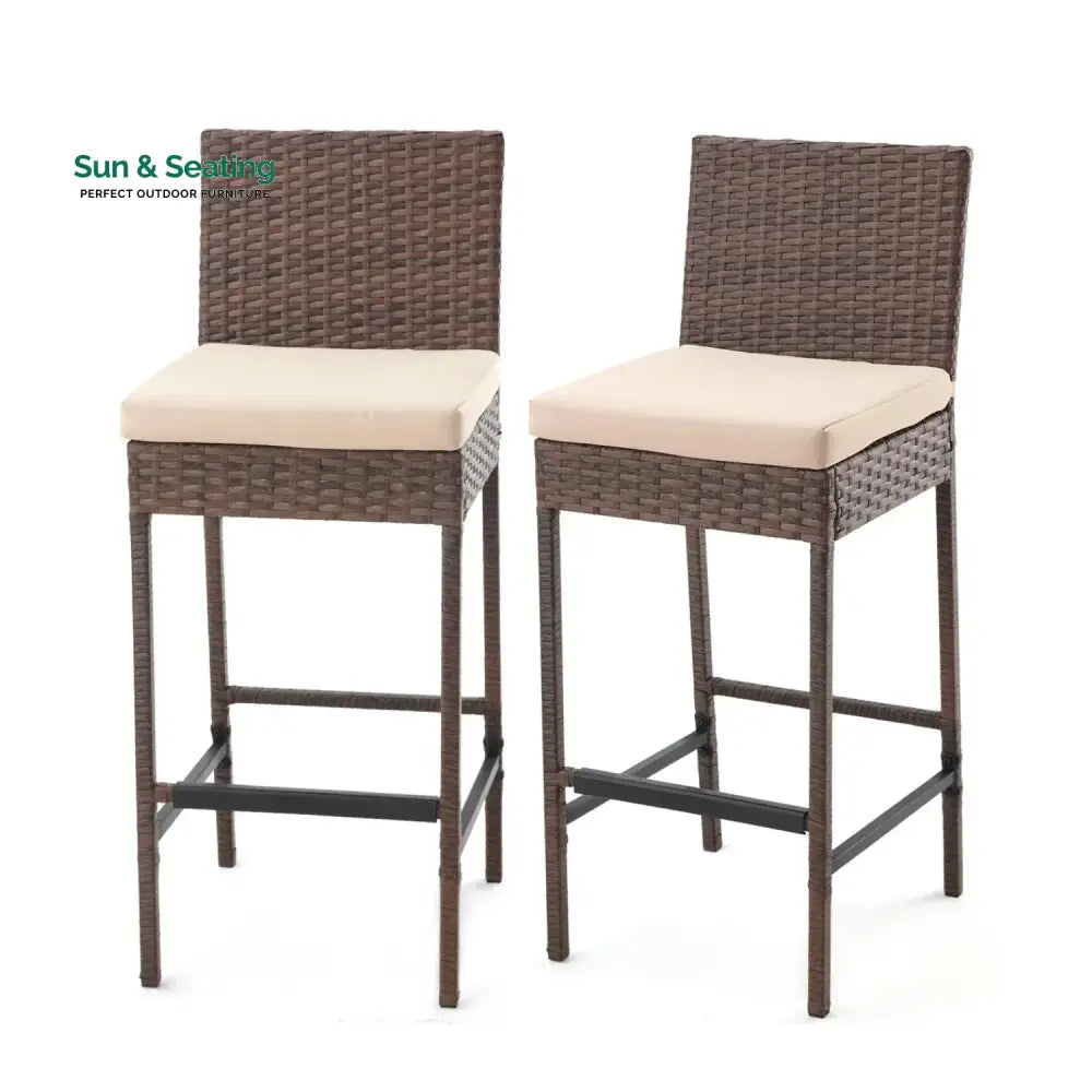 Ursula Outdoor Rattan Wicker Bar Chairs Set of 2 Bar Chairs