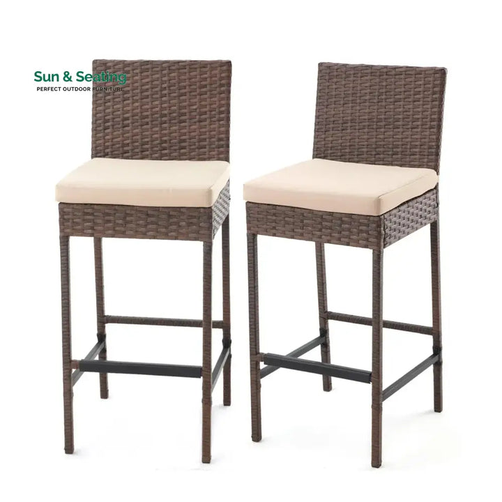 Ursula Outdoor Rattan Wicker Bar Chairs Set of 2 Bar Chairs