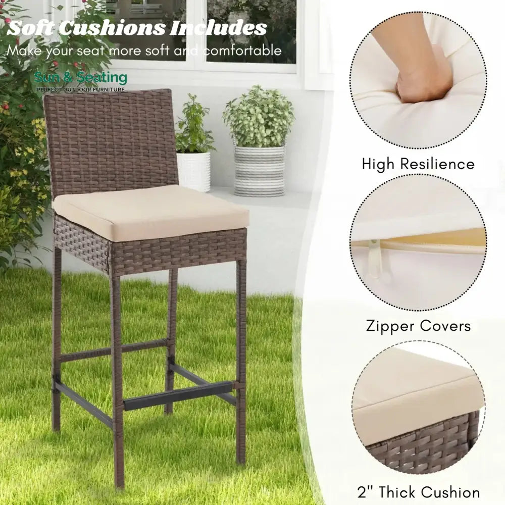 Ursula Outdoor Rattan Wicker Bar Chairs Set of 2 Bar Chairs