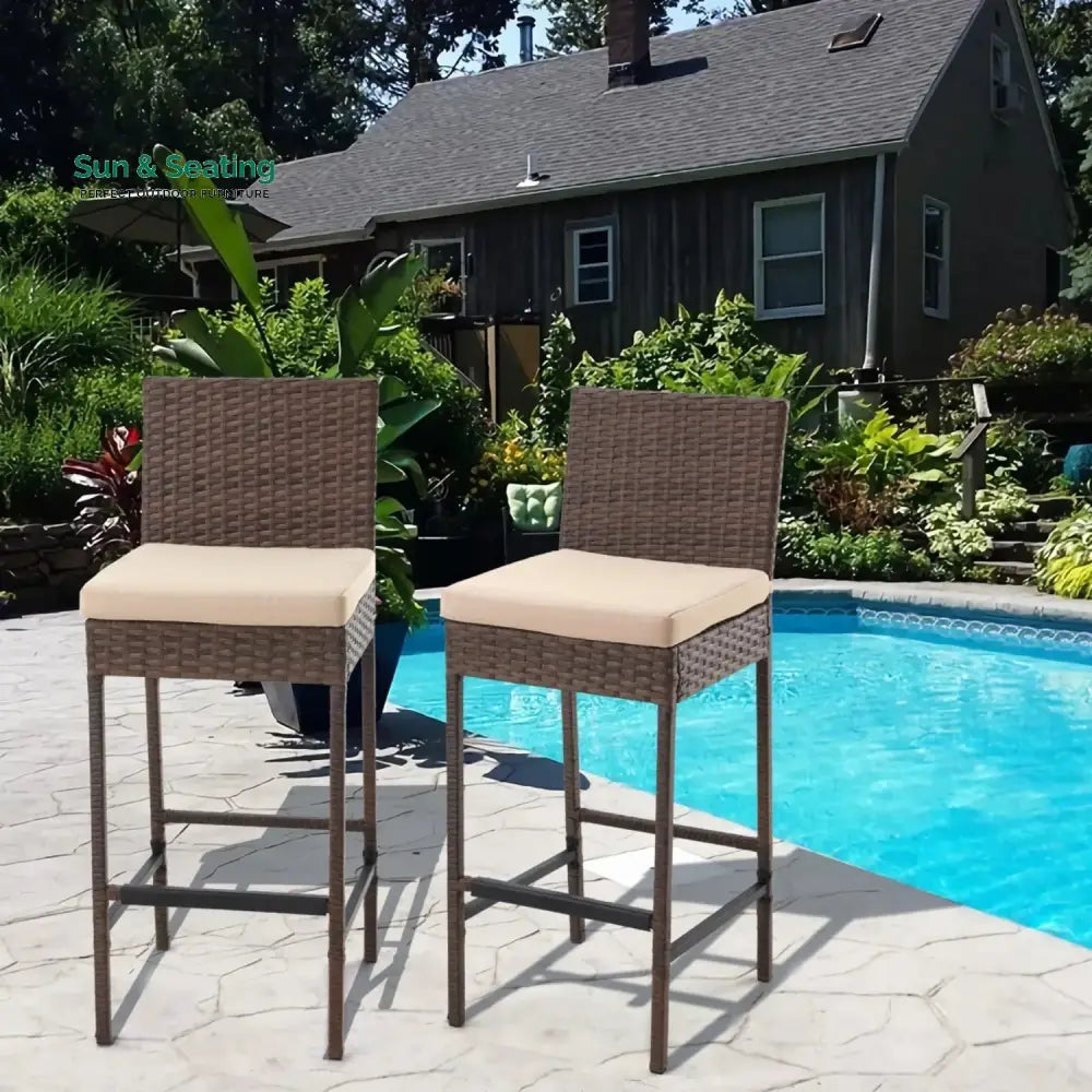 Ursula Outdoor Rattan Wicker Bar Chairs Set of 2 Bar Chairs