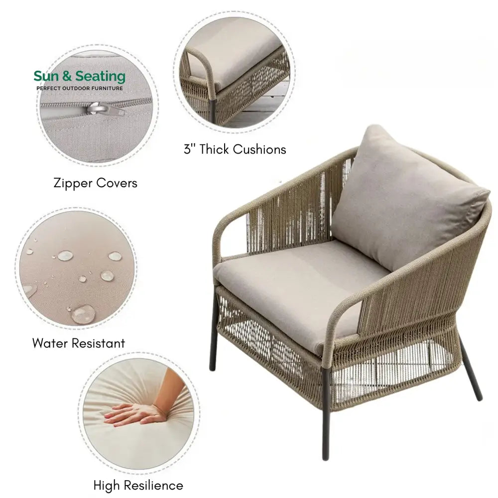 Urvi 2-Piece Outdoor Rope Single Seater Sofa Sofa Set