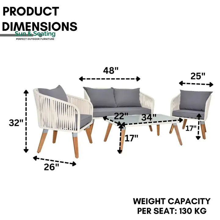 Vada Outdoor Rope 4-Piece Sofa Set (White &amp; Grey) Sofa Set