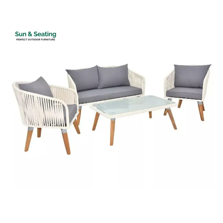Vada Outdoor Rope 4-Piece Sofa Set (White &amp; Grey) Sofa Set