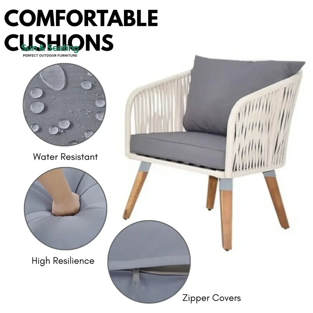 Vada Outdoor Rope 4-Piece Sofa Set (White &amp; Grey) Sofa Set