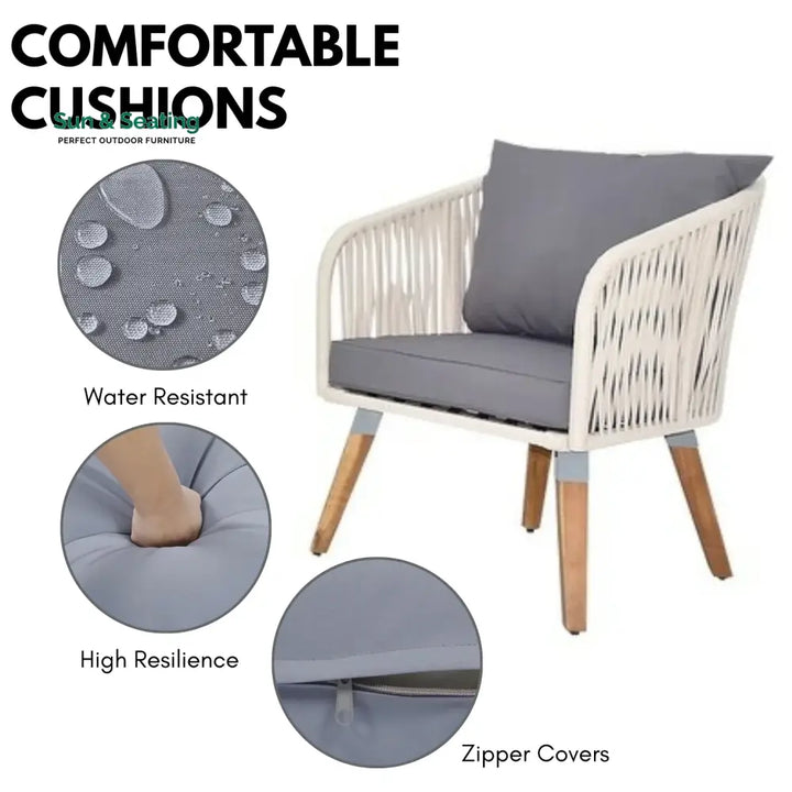 Vada Outdoor Rope 4-Piece Sofa Set (White &amp; Grey) Sofa Set
