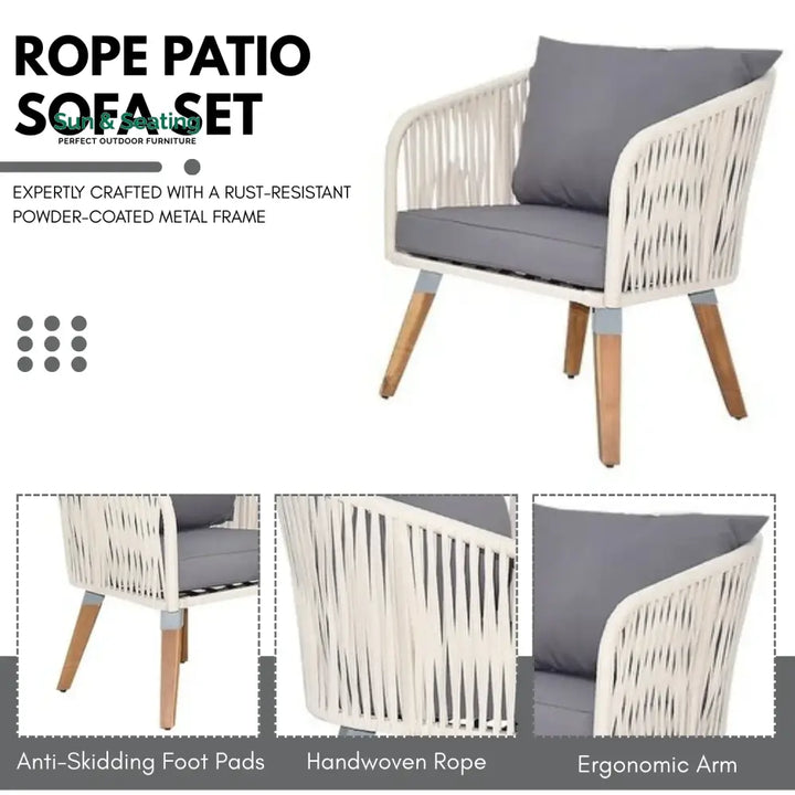 Vada Outdoor Rope 4-Piece Sofa Set (White &amp; Grey) Sofa Set
