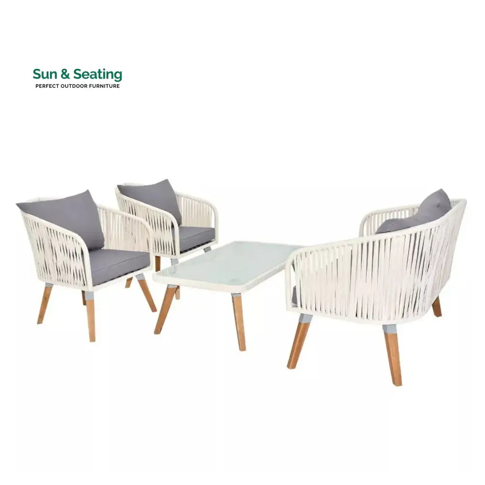 Vada Outdoor Rope 4-Piece Sofa Set (White &amp; Grey) Sofa Set