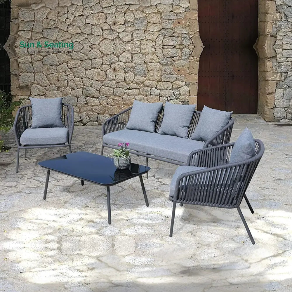 Valencia 4-Piece Outdoor Rope Patio Sofa Set (Grey) Sofa Set