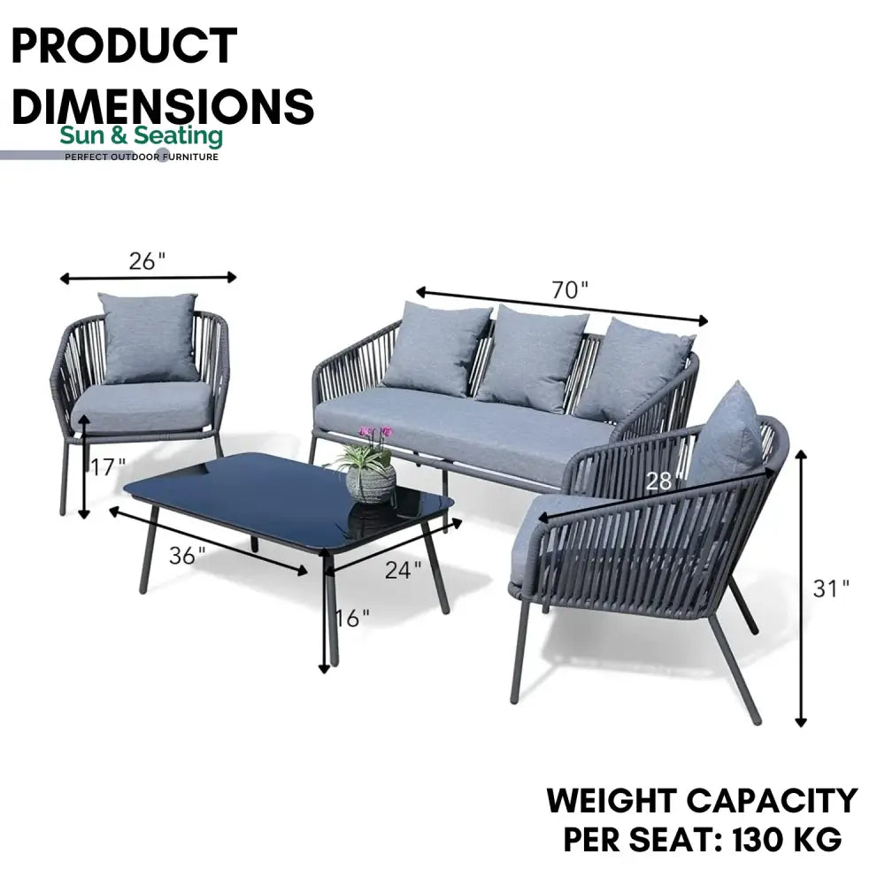 Valencia 4-Piece Outdoor Rope Patio Sofa Set (Grey) Sofa Set